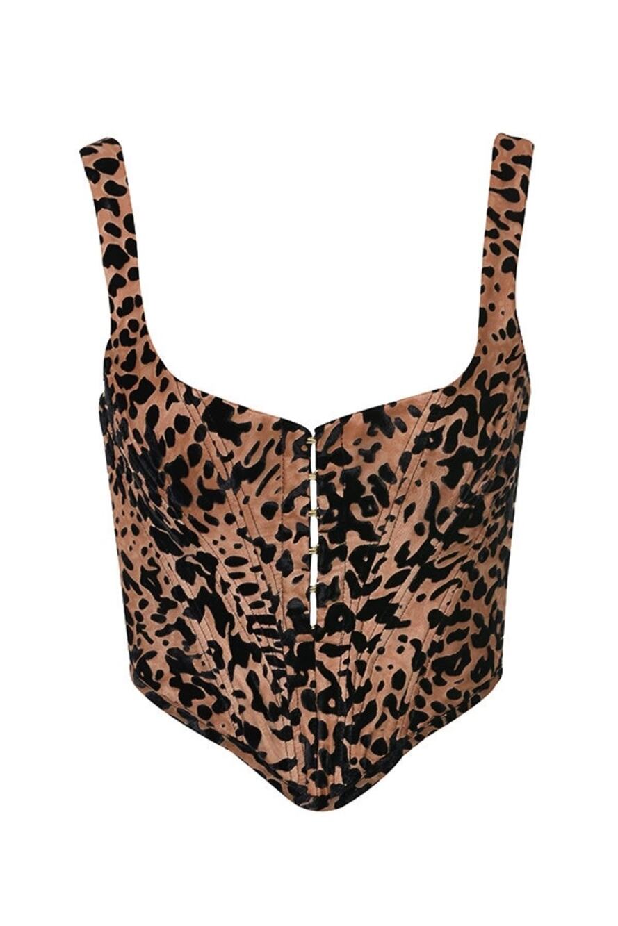 House of CB Jacqueline Leopard Print Corset Bustier Top Black Size XS